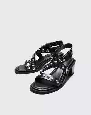 NWOT rag & bone Geo Stud Leather Slingback Block Heel Sandal Black Women's EU 38